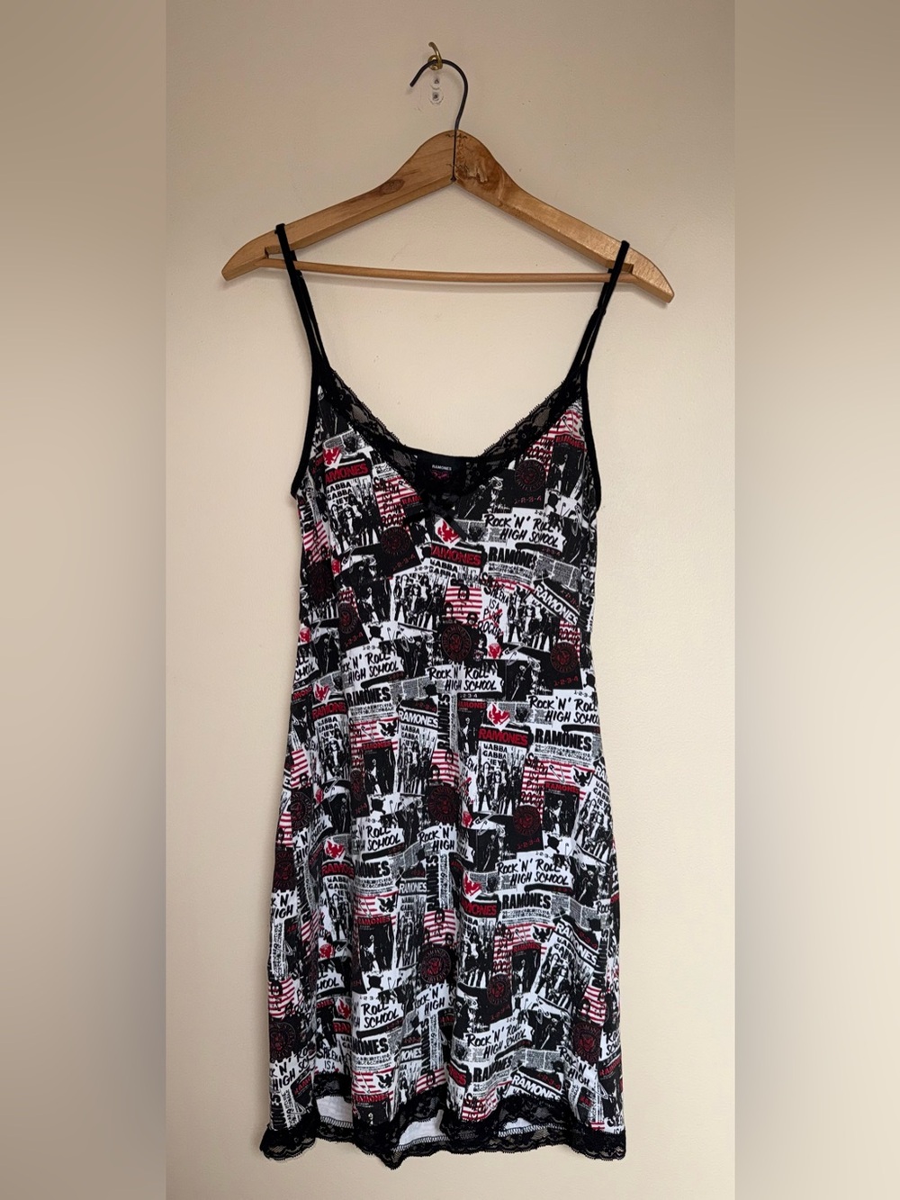 Vintage Ramones Y2K Newspaper Print Dress/Nightgown - Small